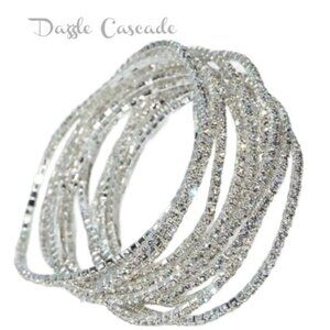 "Dazzling Cascade" 12 Rhinestone Stacking Stack Bracelets – Sparkle